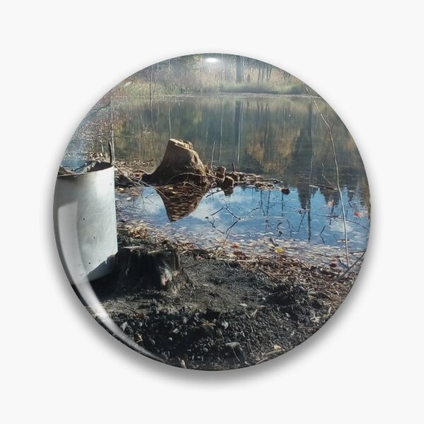 Autumnal drum fire by the lake horizontal Pin