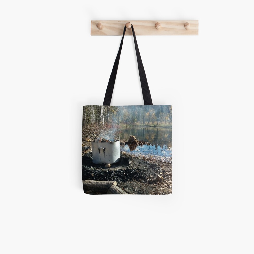 Autumnal drum fire by the lake horizontal Tote Bag