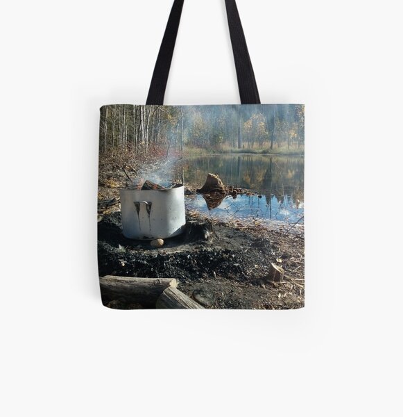 Autumnal drum fire by the lake horizontal All Over Print Tote Bag