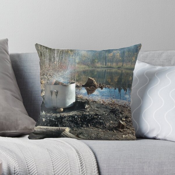 Autumnal drum fire by the lake horizontal Throw Pillow