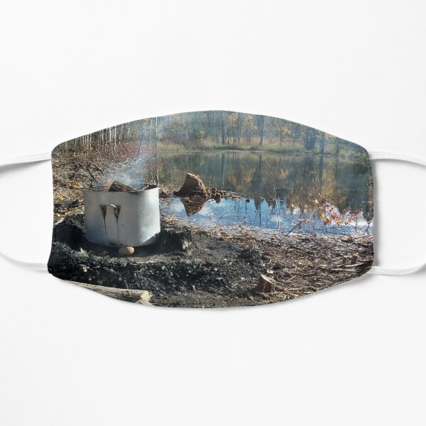Autumnal drum fire by the lake horizontal Flat Mask