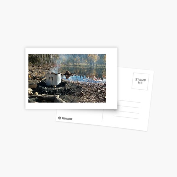 Autumnal drum fire by the lake horizontal Postcard
