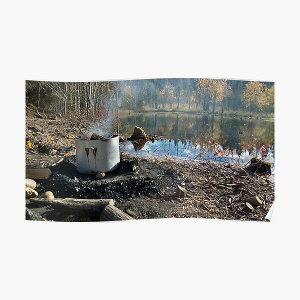 Autumnal drum fire by the lake horizontal Poster