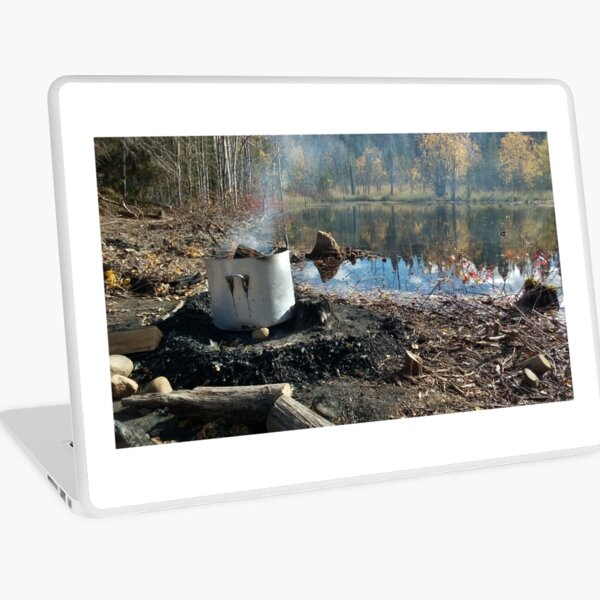 Autumnal drum fire by the lake horizontal Laptop Skin