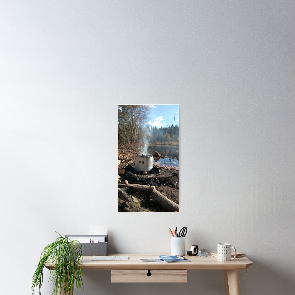 Autumnal drum fire by the lake vertical Poster