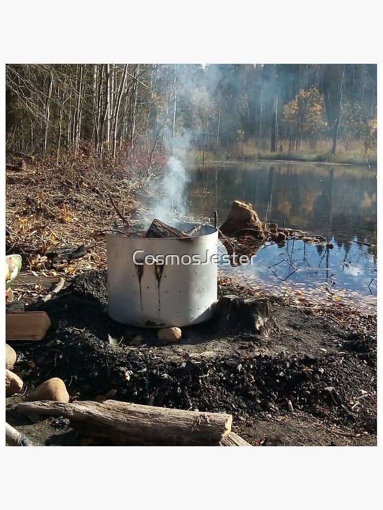 Autumnal drum fire by the lake vertical by CosmosJester