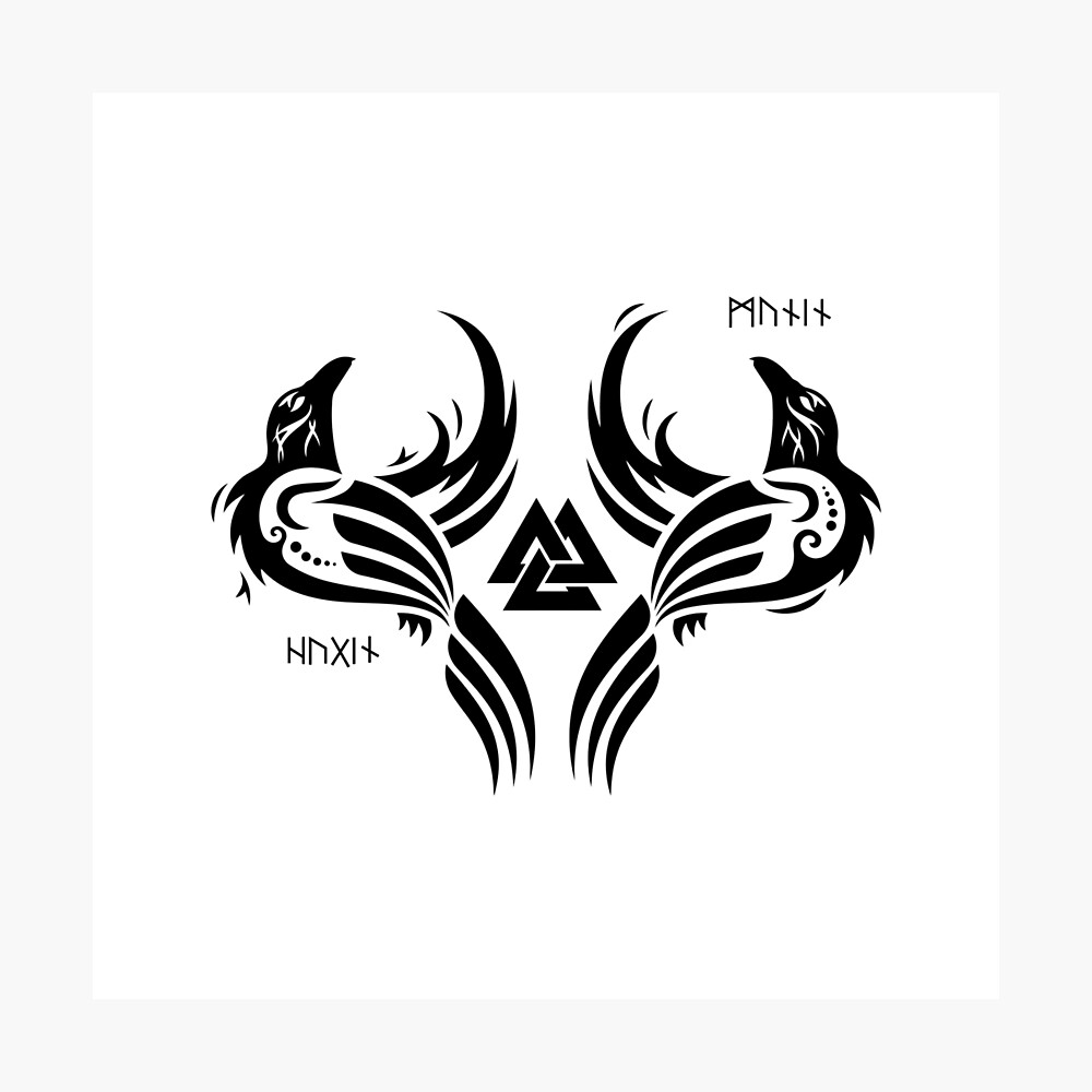 Midgard tattoos  Tattoo design of two Ravens Hugin and Munin representing  two aspect of the soul HugrThought conscious mind able to think freely  MinniMemory ancient wisdom written in our blood 