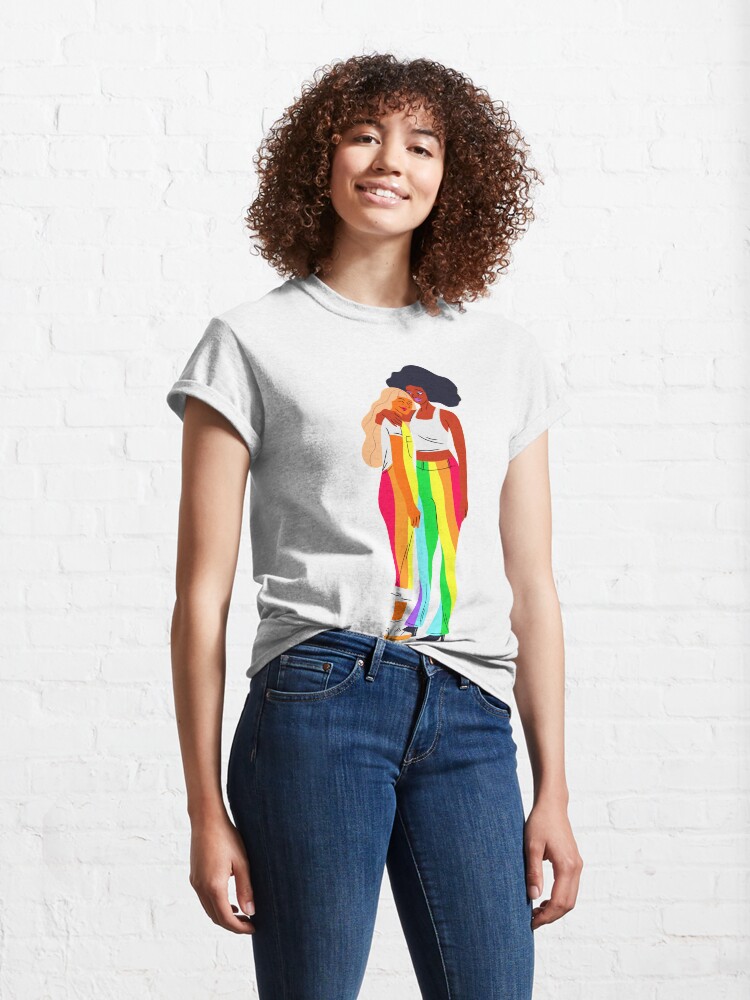 Alternate view of lesbian girls- LGBTQIA+ rainbow ,love wins tshirt,pride prade,LGBTQ queer,transgender,live with pride,Rainbow, Gay Pride T-Shirt, Cute Rainbow, Pride Rainbow Print, Pride Outfit, Gay Tee, Lesbian Classic T-Shirt
