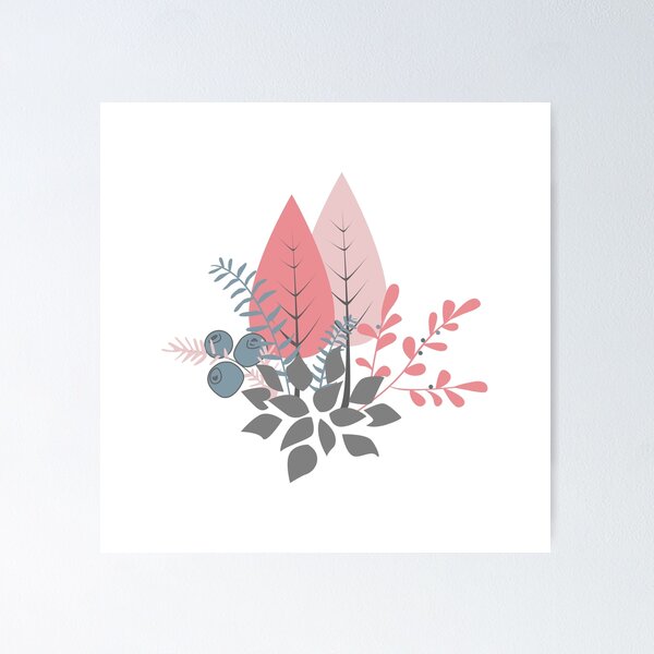 Item preview, Autumn Inspired Leaf & Berry Pattern in Pink, Grey, Blue on White designed and sold by linime1984.