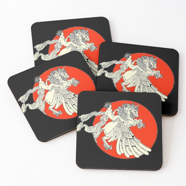 Item preview, FLYING PEGASUS RIDER Black White Red Fantasy Drawing designed and sold by BulganLumini.