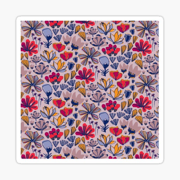 Painted Flowers Lavender - Colourful, quirky, hand drawn floral pattern Sticker