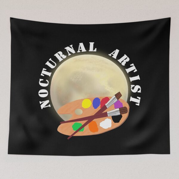 Item preview, Nocturnal Artist. Moon and Artist Paint Palette with Brushes.  designed and sold by ArtByLM.