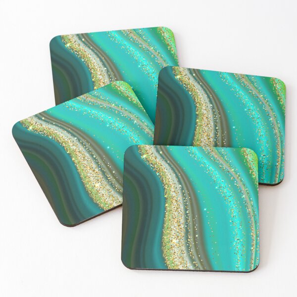 Item preview, River Flow Marble Swirls of Turquoise Teal and Gold Glitter Abstract Pattern designed and sold by Alicia Chee.