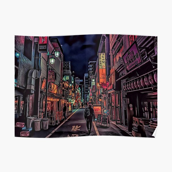 Aesthetic Japanese Alley Street At Night Poster By Patternsbymaria Redbubble