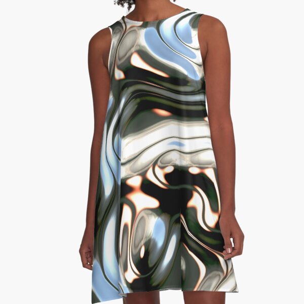 Liquid Flow (Futuristic Decorative Pattern - Liquid Metal) A-Line Dress