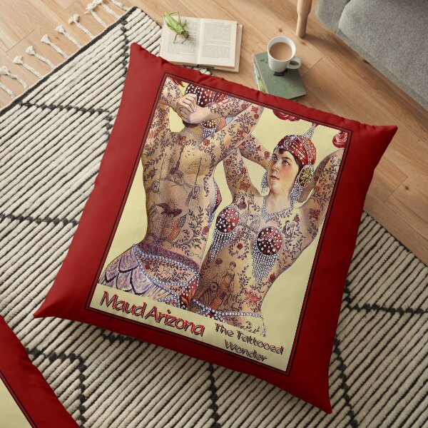 MAUD ARIZONA; Vintage Tattooed Lady Print Floor Pillow
