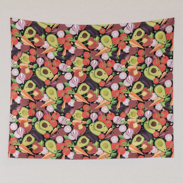 Item preview, Seamless pattern on a black background on a vegetable theme: different colored vegetables are mixed with each other. Beetroot, pepper, avocado, greens, eggplant, carrots, tomatoes. designed and sold by IrinaSenkova.