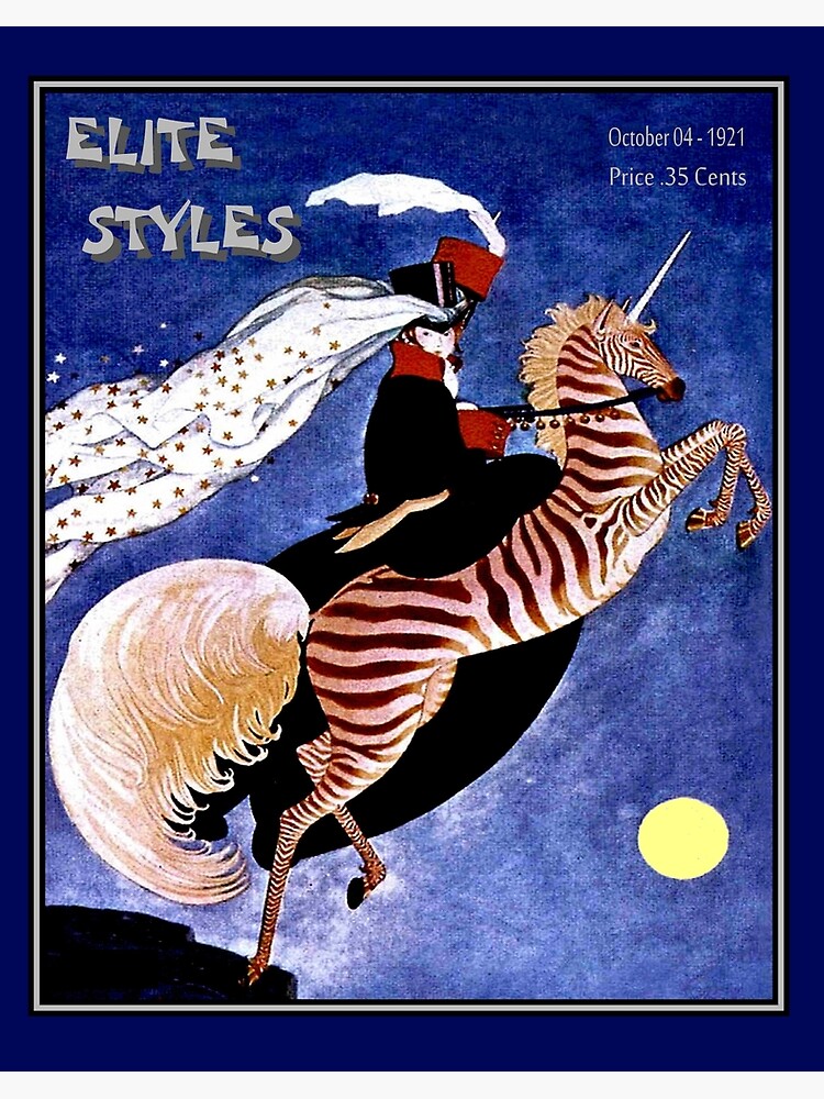 ELITE STYLES : Vintage 1921 Lady Riding a Zebra Unicorn Magazine Print Art  Board Print for Sale by posterbobs