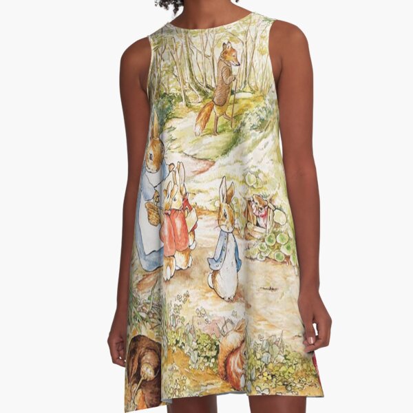 Beatrix Potter Rabbit Family Illustration "The Tale of Peter Rabbit" A-Line Dress