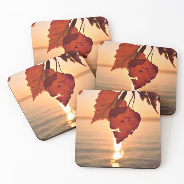 Item preview, Fall Leaves with Ocean Sunset Photograph designed and sold by ToriaScarlett.