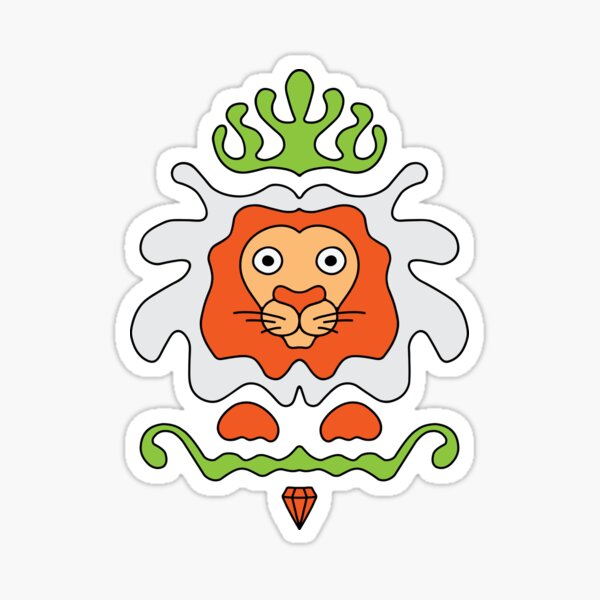 Cute Cartoon Lion with crown and diamond, king of the jungle - Orange and Green Sticker