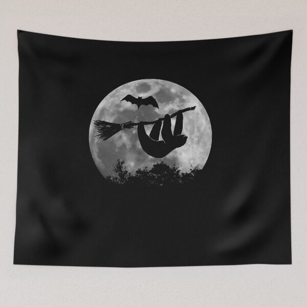 Item preview, Sloth Silhouette On Broom | Full Moon Halloween Witch designed and sold by Skizzenmonster.