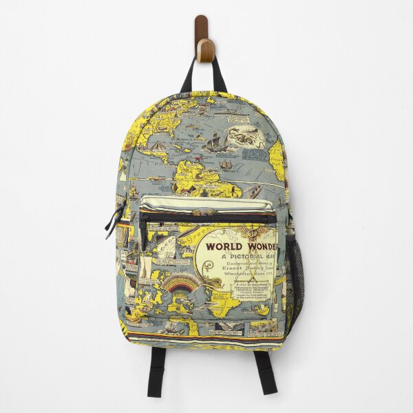 Item preview, Yellow-Blue Vintage Pictorial World Map World Wonders Cartoon Map Boho Map designed and sold by easteuromaps.