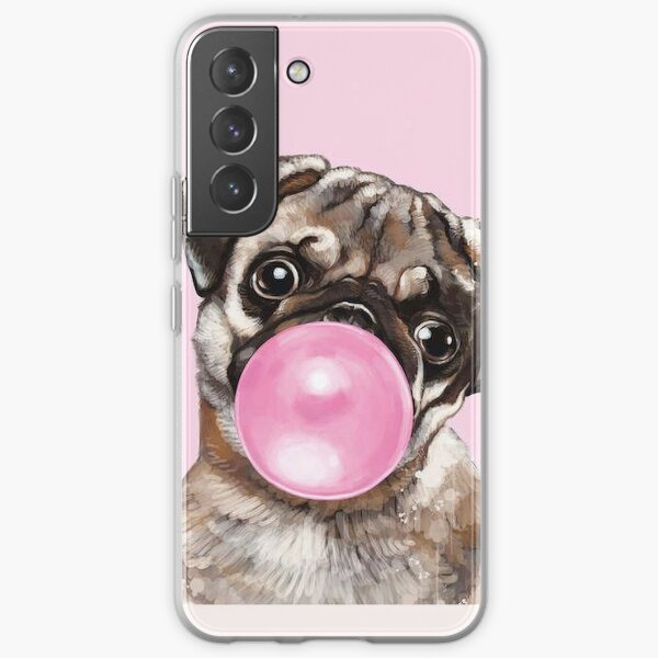 Pug Dog Art Pugs puppy funny cute dogs with bubble gum in pink Samsung Galaxy Soft Case