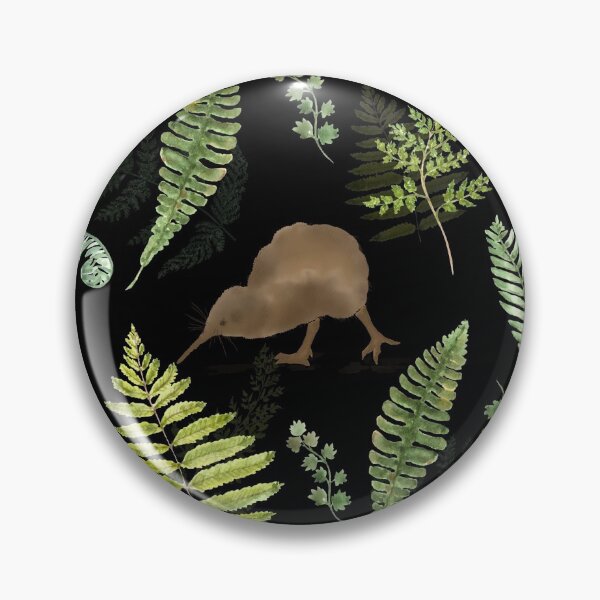 Item preview, New Zealand Kiwi Bird and Fern Fronds Pattern Design on Black designed and sold by Tara Slater.
