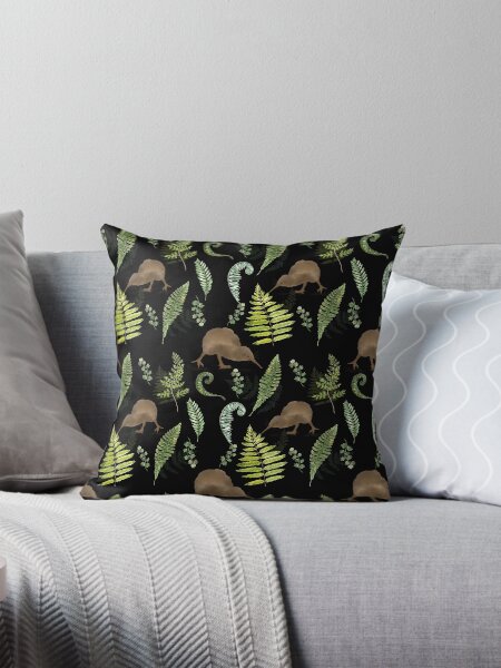 Item preview, New Zealand Kiwi Bird and Fern Fronds Pattern Design on Black designed and sold by Tara Slater.