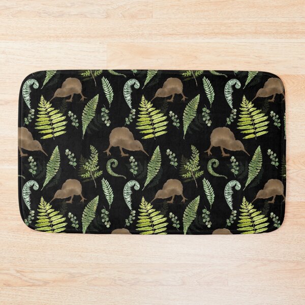 Item preview, New Zealand Kiwi Bird and Fern Fronds Pattern Design on Black designed and sold by Tara Slater.