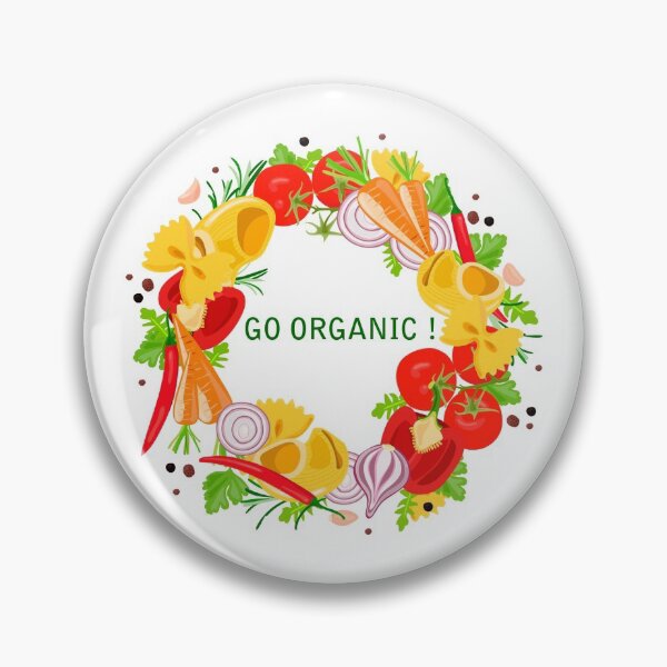 Item preview, Round wreath of different types of pasta and vegetables on a white background, with the inscription " Go organic!". For the design of price tags, labels, shops, restaurants and cafes. designed and sold by IrinaSenkova.