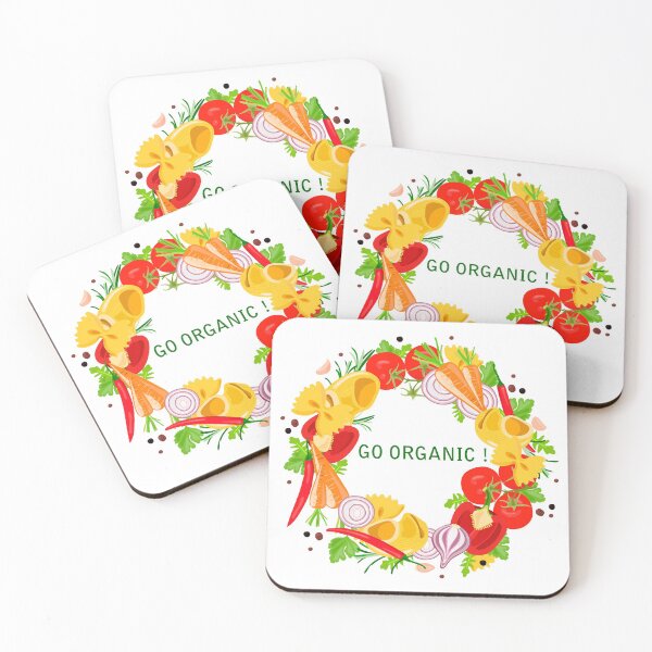 Item preview, Round wreath of different types of pasta and vegetables on a white background, with the inscription " Go organic!". For the design of price tags, labels, shops, restaurants and cafes. designed and sold by IrinaSenkova.