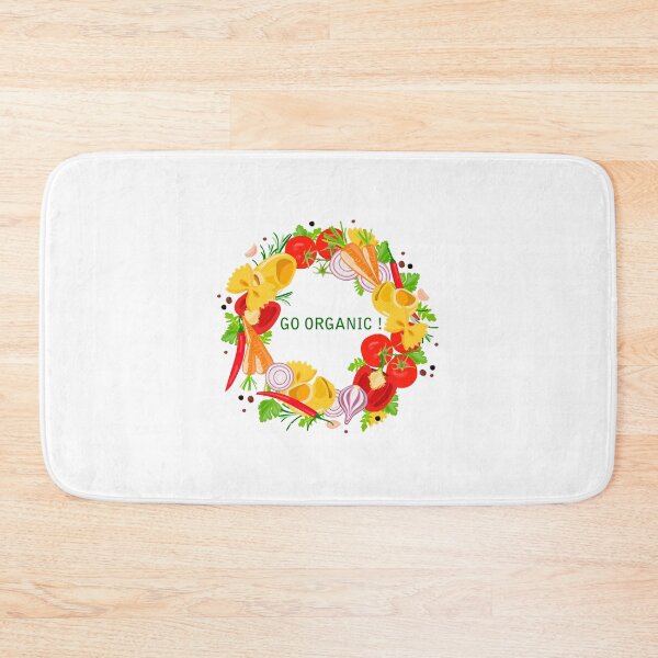 Item preview, Round wreath of different types of pasta and vegetables on a white background, with the inscription " Go organic!". For the design of price tags, labels, shops, restaurants and cafes. designed and sold by IrinaSenkova.