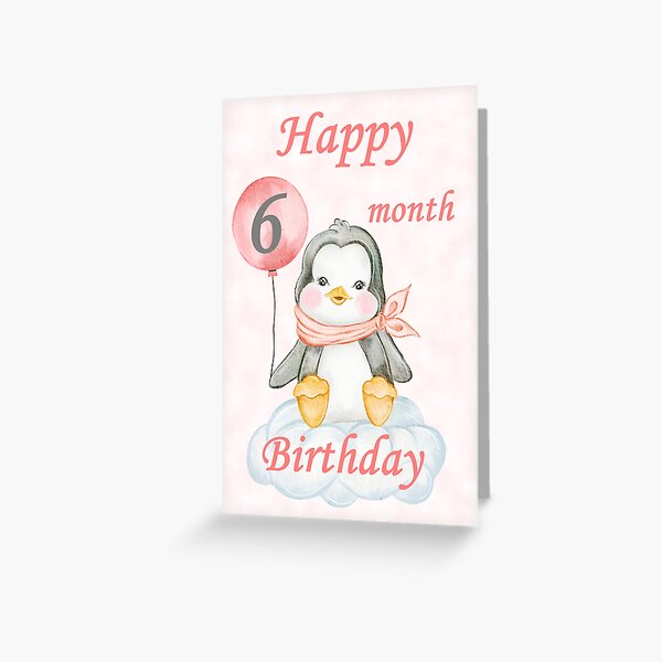Item preview, Happy 6 Month Birthday Baby Girl Penguin designed and sold by suziigifts.