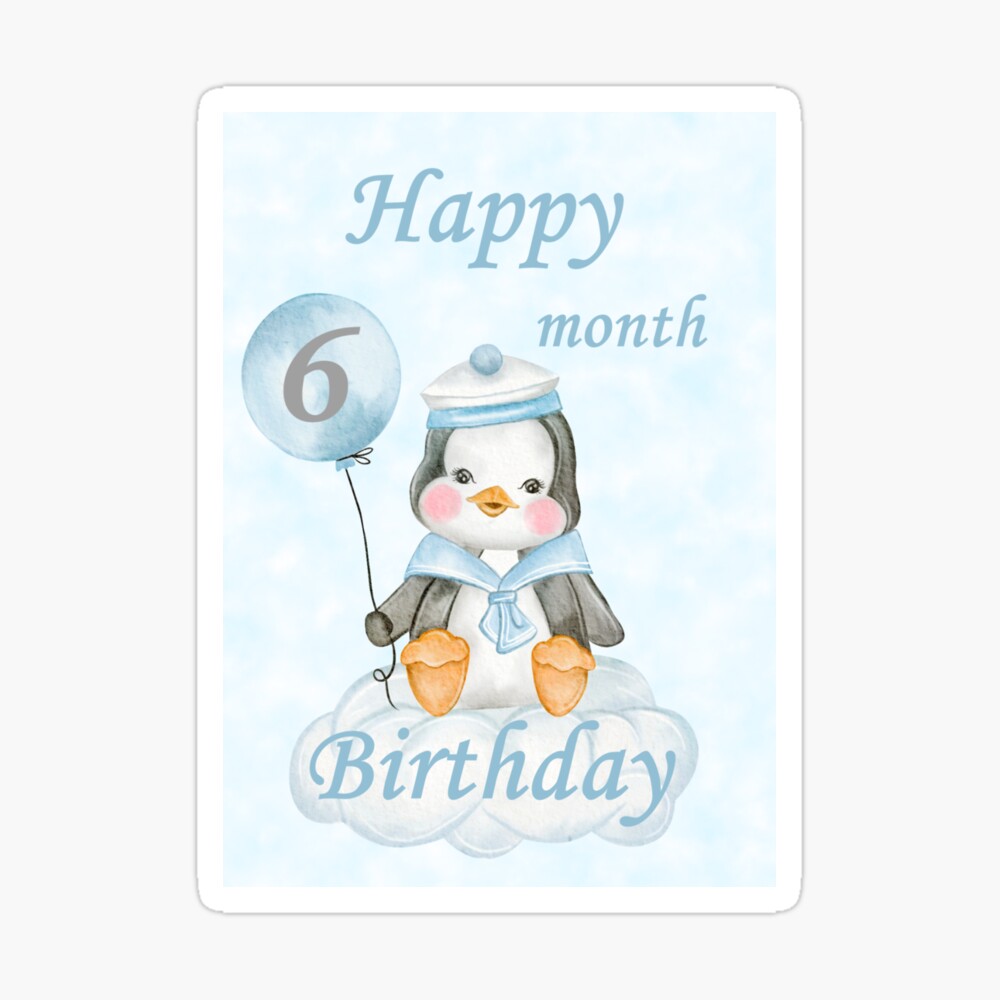 Happy 6 Month Birthday Baby Boy Penguin Art Board Print For Sale By Suziigifts Redbubble