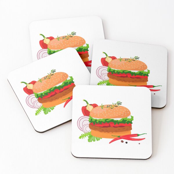 Item preview, A large delicious Burger with a background of sweet and hot chili peppers, spices, onion rings and herbs. designed and sold by IrinaSenkova.