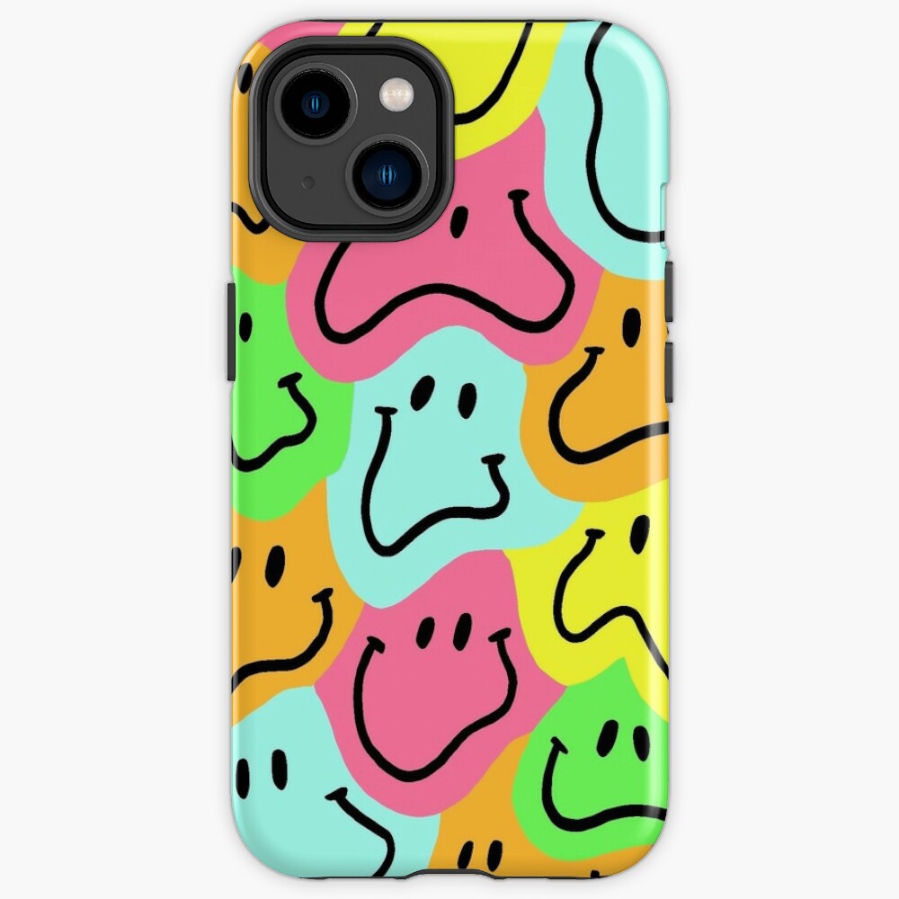 Y2K Cute Retro Aesthetic Checkered Smiley Face Phone Case for iPhone