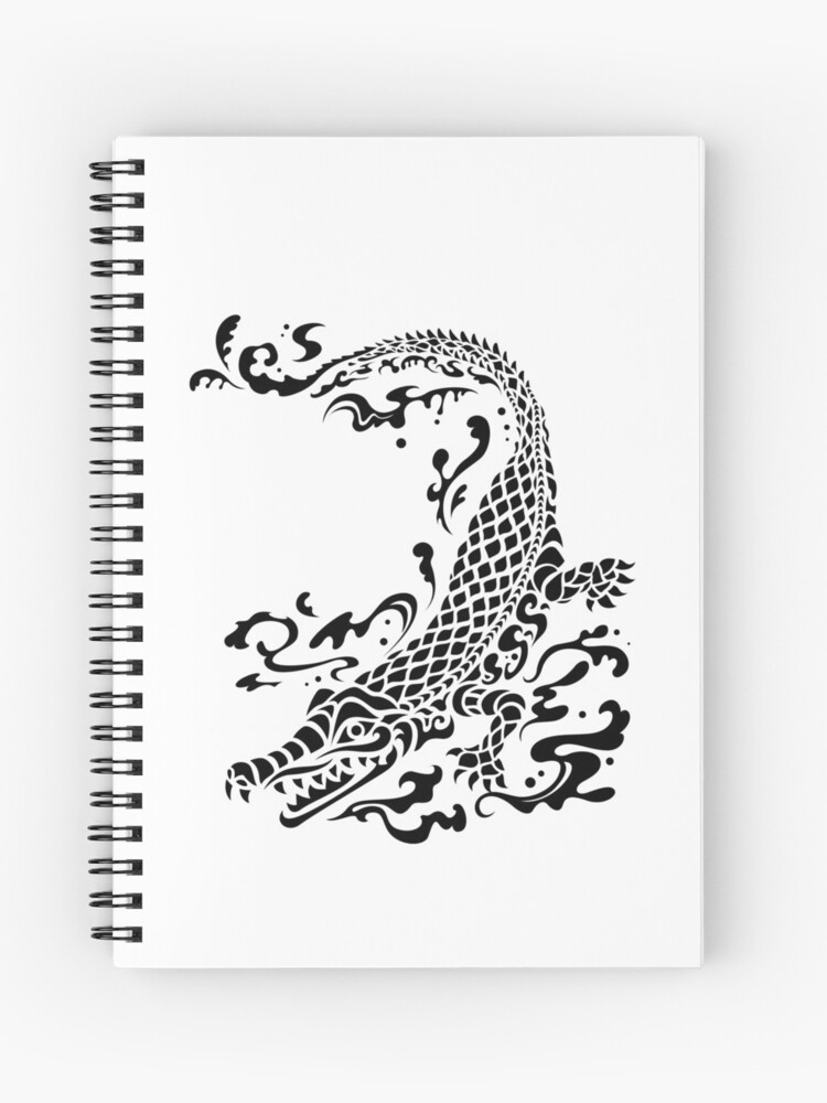 Cuaderno de espiral «Tatuaje de cocodrilo estilo japonés / silueta de  cocodrilo en blanco y negro» de portrait4you | Redbubble