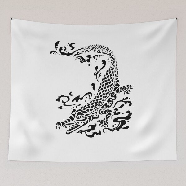 Item preview, Crocodile tattoo japanese style / alligator black and white silhouette designed and sold by portrait4you.