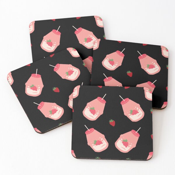 Item preview, Cute Black and Pink Strawberry Milk Pattern designed and sold by luckyblackitty.