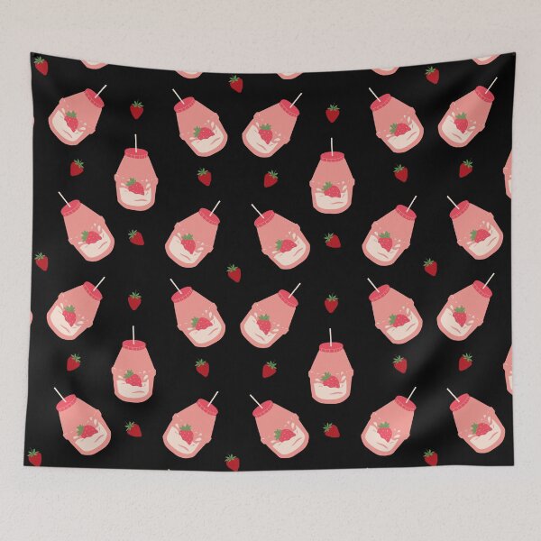 Item preview, Cute Black and Pink Strawberry Milk Pattern designed and sold by luckyblackitty.