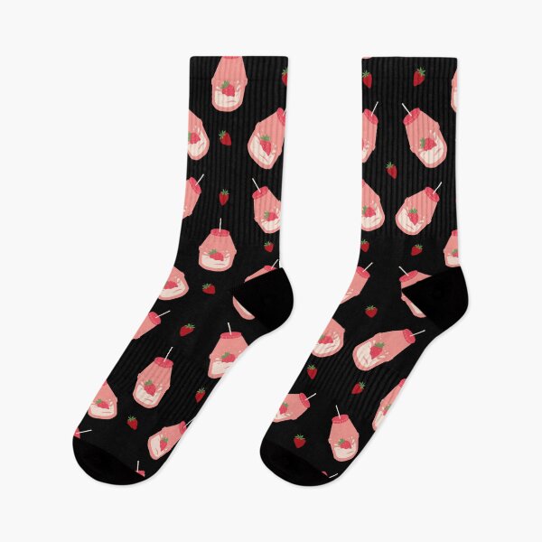 Item preview, Cute Black and Pink Strawberry Milk Pattern designed and sold by luckyblackitty.