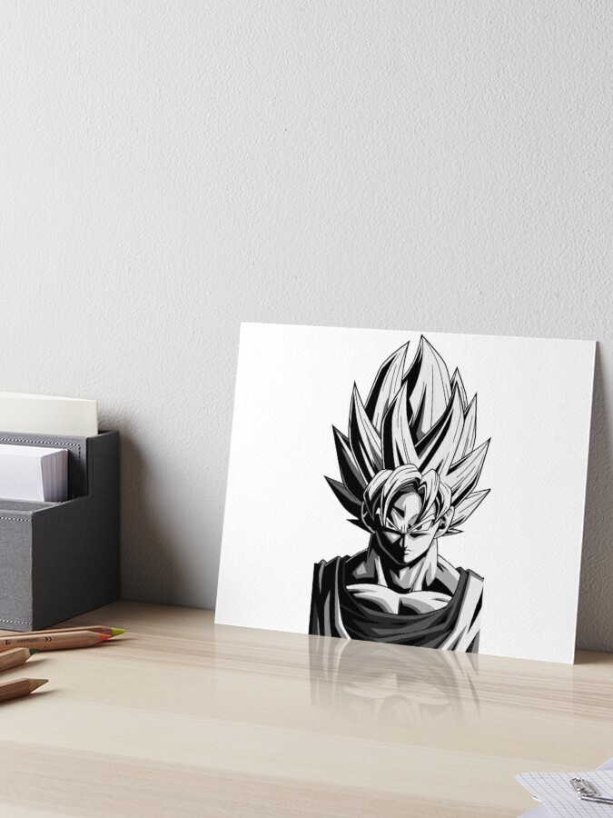 Goku Young Songoku Dragon Ball DBZ Anime drawing black and white | Art  Board Print