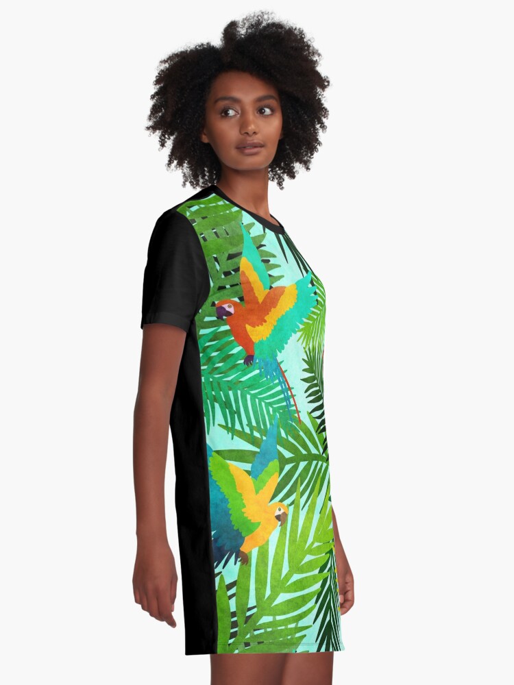 Tropical Rainforest Parrots Graphic T-Shirt Dress for Sale by Kelly Louise