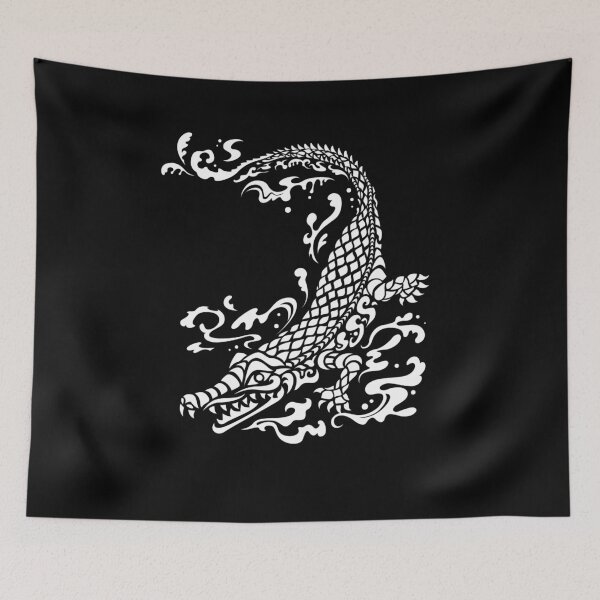 Item preview, Crocodile tattoo japanese style / alligator black and white silhouette designed and sold by portrait4you.