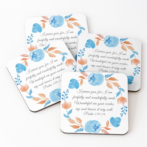 Item preview, Psalm 139:14 Flower Wreath Blue Watercolor designed and sold by Daleen Cowgar.