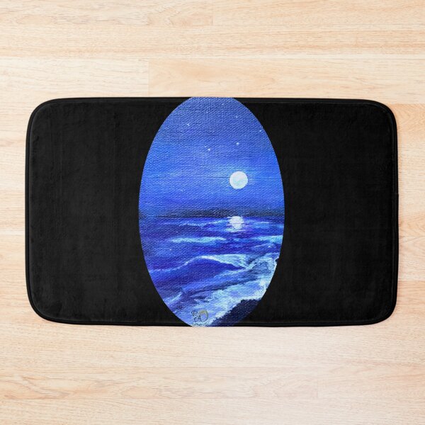 Item preview, Night Tide at the Ocean with Crashing Waves Under the Full Moon Original Art Painting designed and sold by RobinetteArt.