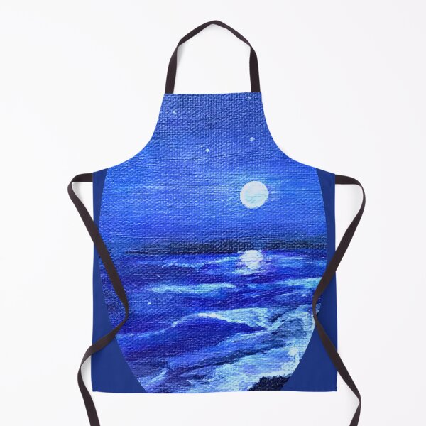 Item preview, Night Tide at the Ocean with Crashing Waves Under the Full Moon Original Art Painting designed and sold by RobinetteArt.