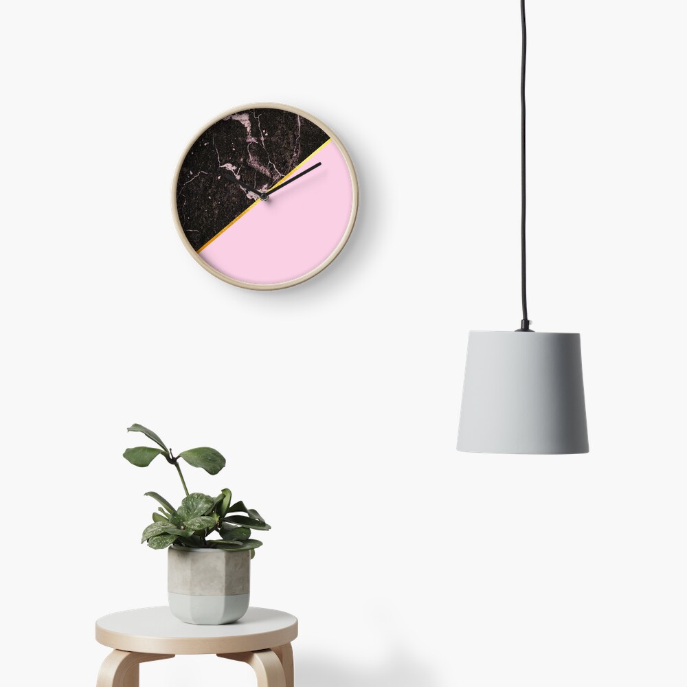 Pink and gold abstract, marble Clock